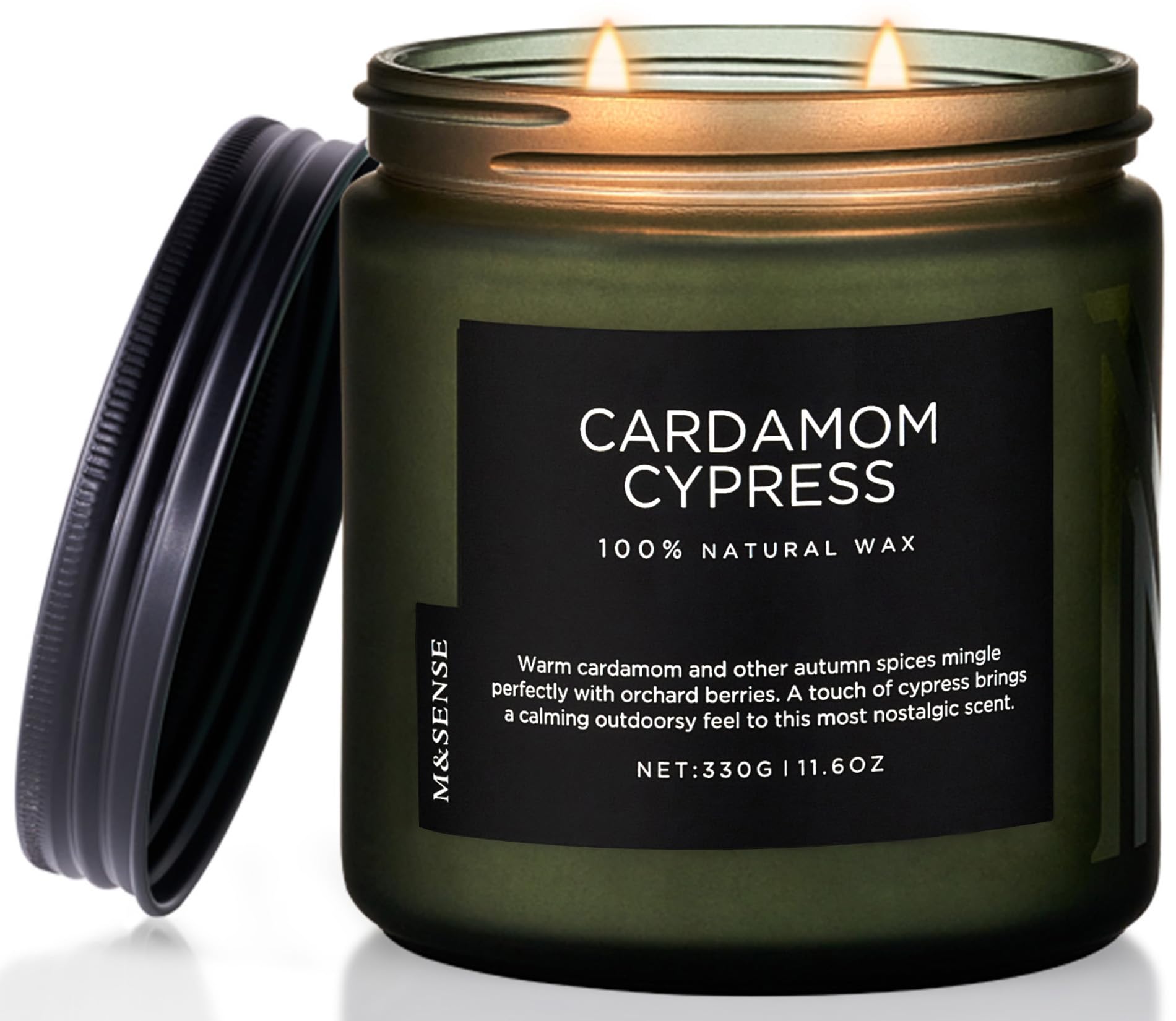 M&SENSE Cardamon & Cypress 2 Cotton Wick Jar Candle, 11.6oz Soy Wax Candle, 70 Hours Burn Time, Autumn Fragrance Candle for Home Decor, Fall Scented Candle for Holiday