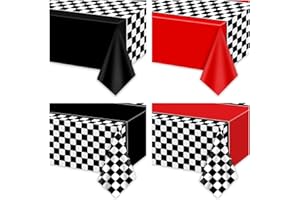 4 Pcs Checkered Race Car Tablecloths, Black and White Checkered Table Cover for Motor Racing Birthday Party Decorations Suppl