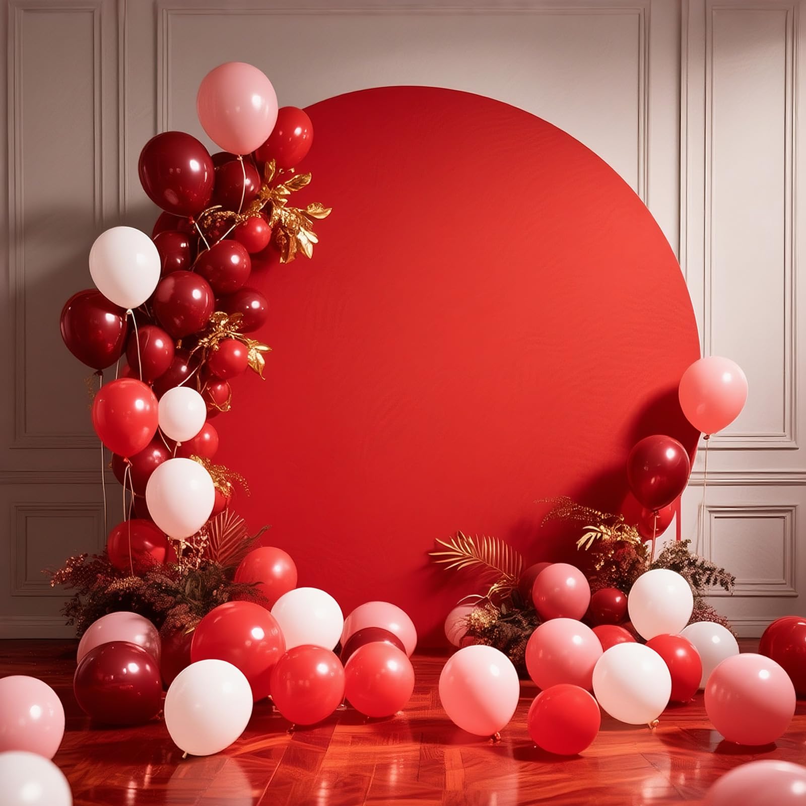 Photo 1 of 7.2ft Red Round Arch Backdrop Cover for Christmas Circle Backdrop Cover for Baby Shower Photography Arch Polyester Back Drop for Home Decoration