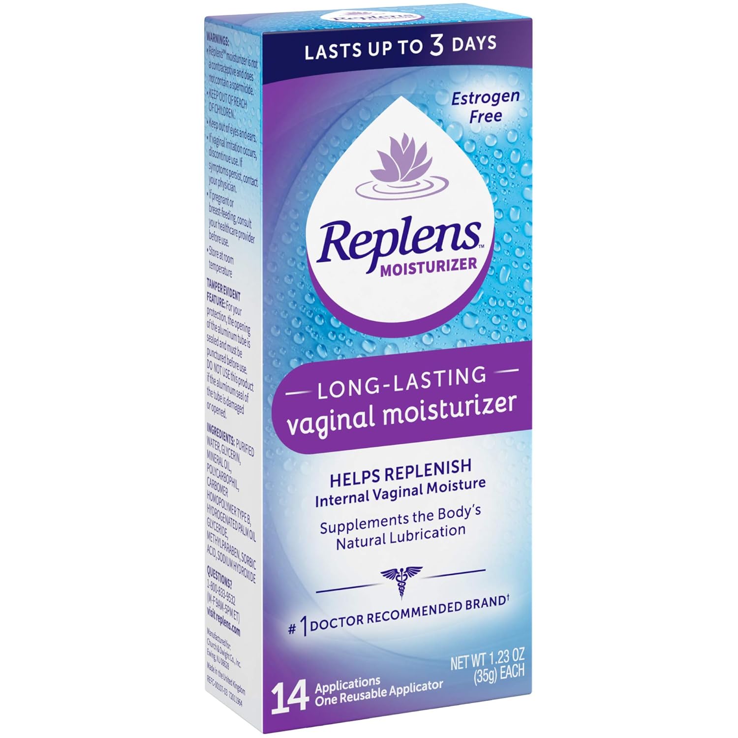 Replens Long-Lasting Vaginal Moisturizer, 14ct with reusable applicator: Health & Personal Care