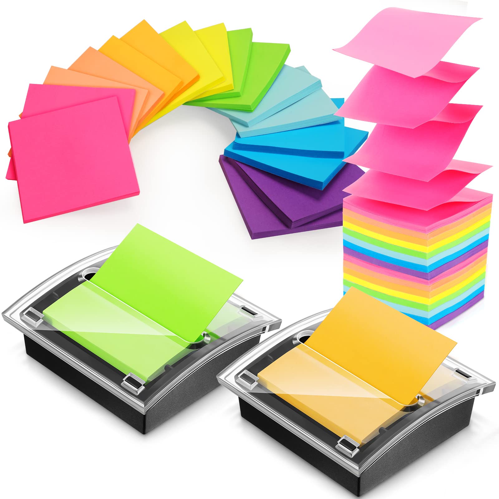 Photo 1 of Meanplan 16 Pad Pop up Sticky Notes with 2 Pack Pop up Sticky Dispenser Note Holder Black Base Self Stick Memo Pads Blank Adhesive Notes 3x3 Refills Back to School Office Desk Supplies, 50 Sheet/pad
