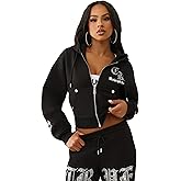 True Religion Crystal Logo Crop Zip Hoodie for Women – Cozy Fleece-Lined Cotton Blend