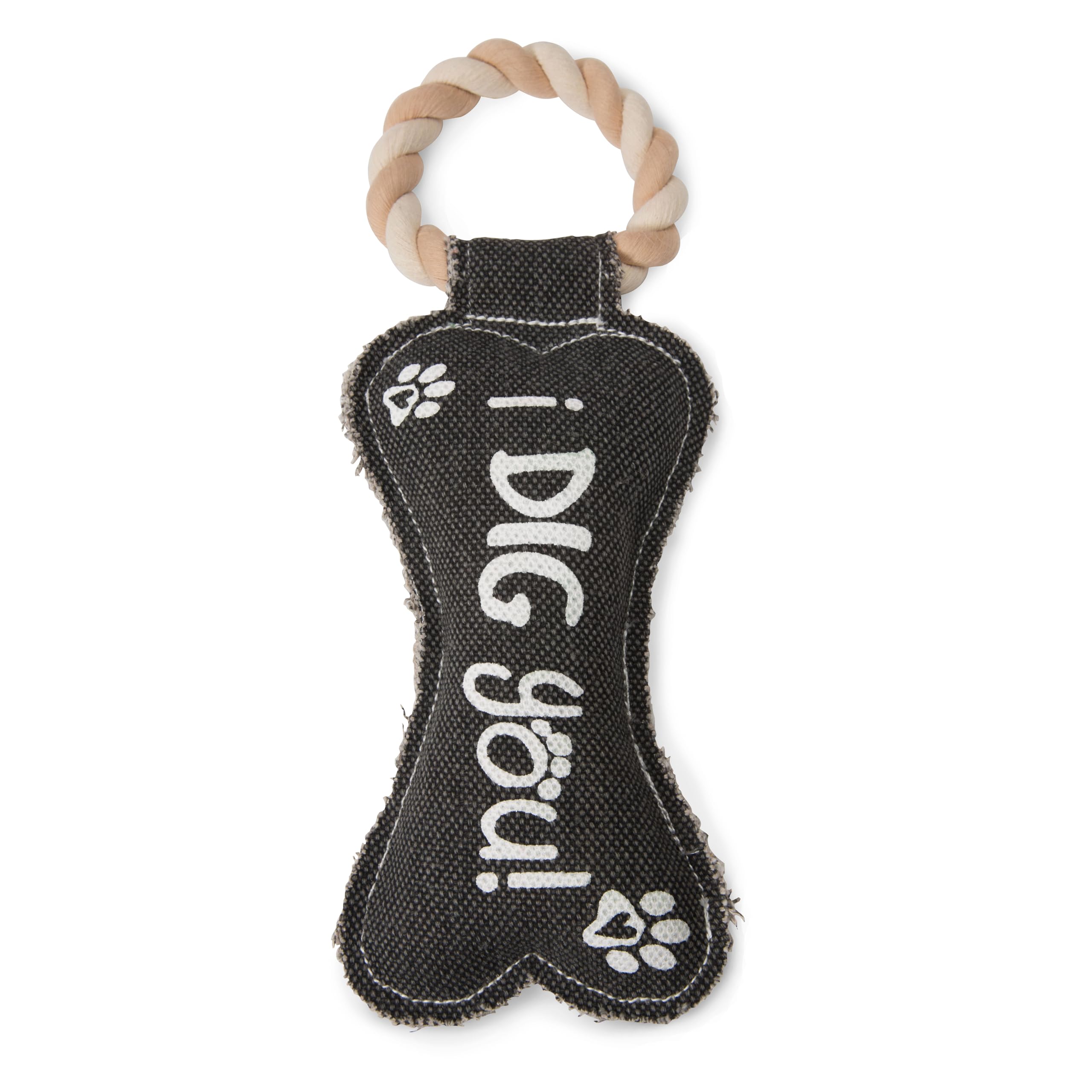Pavilion Gift company Pavilion's Pets-Gray Bone Canvas and Rope Dog Squeaky Toy-I Dig