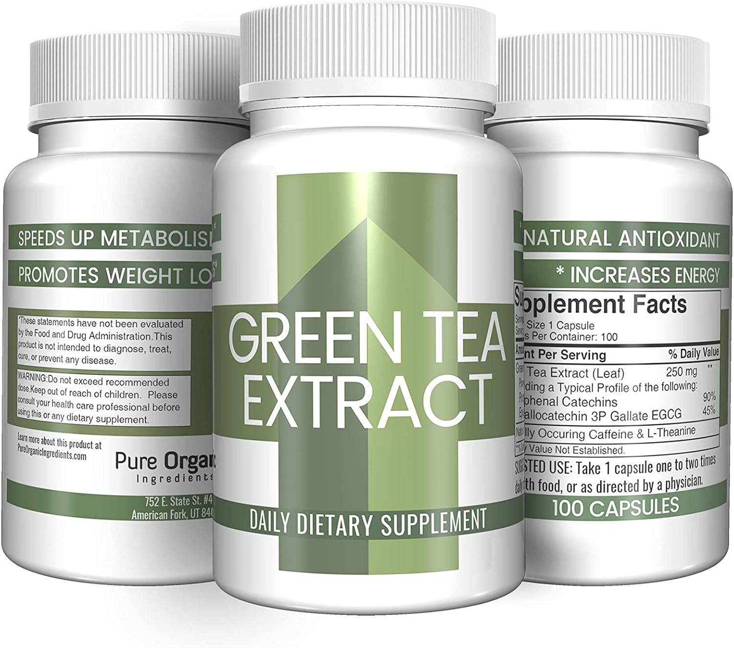 Green Tea Capsules (100 Capsules, 250 mg) by Pure Organic Ingredients