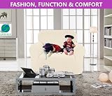 SAMSTEX 1 Seater Sofa Cover Beige High Stretch 1-Piece Anti-Slip Machine view 3
