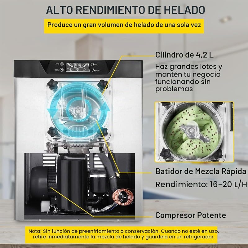 Máquina Helados Blandos YKF-618,16-20 L, Máquina de Helado de Servido Suave Acero Inoxidable 304, Heladeras Hacer Helado Cremoso, PVC de Grado Alimenticio Panel LCD Inteligente, 40 x 50 x 70 cm