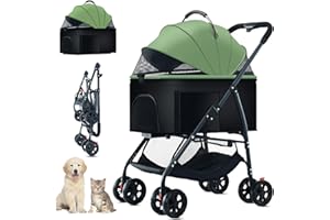 ZHUOKECE 3-in-1 Pet Dog Stroller, Dog Wagon with Removable Carrier, Cat Stroller for Medium Dogs Up to 55lbs (Green)