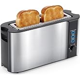 Elite Gourmet 2-Slice Slim Toaster, 1 Long Slot, Extra-Wide, Warming Rack | 6 Settings, Defrost, Stainless/Black, ECT3200