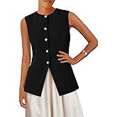 PRETTYGARDEN Blazer Vest Tops for Women Sleeveless Button Down Business Casual Outfits Work Suit Vests Waistcoat