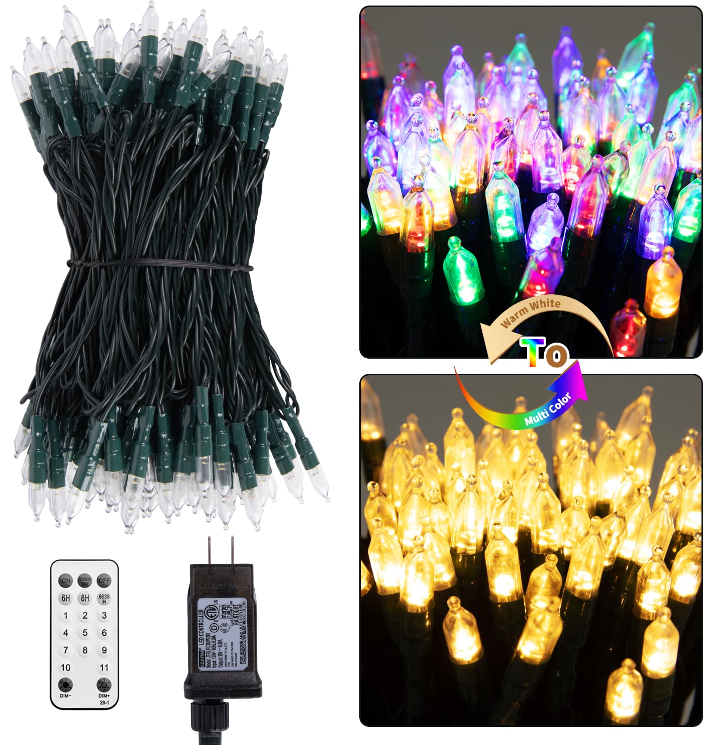 Photo 1 of 200 LED Christmas String Lights Outdoor 75 Ft. 9 Modes with Remote Timer Dimmer Extendable Mini Fairy Lights Plug in for Indoor Xmas Trees Wedding Decor, Warm White + Multicolored