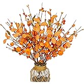 JINGHONG Artificial Fall Decorations 12 Pack Fall Pumkin Picks 17 Inch Orange Berry Stems with Eucalyptus Leaves for Autumn Thanksgving Day Harvest Festival Flower Arrangement Centerpieces DIY Crafts
