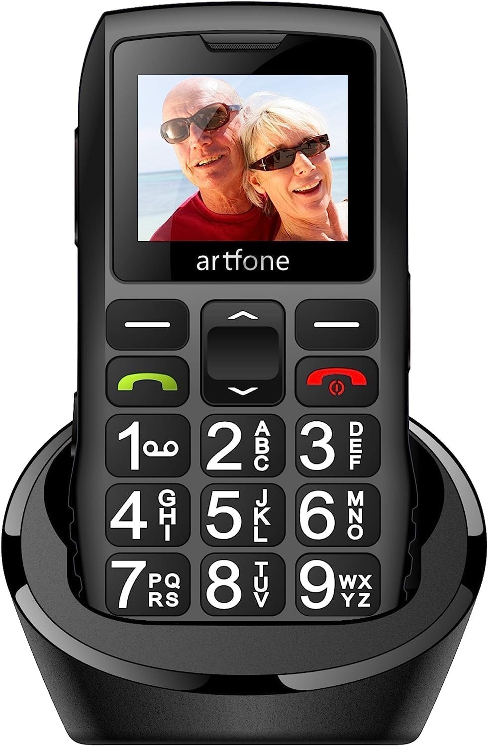 artfone Big Button Mobile Phone for Elderly,Upgraded GSM Mobile Phone With SOS Button | Talking Number | 1800mAh Battery | Nano SIM Unlocked | Torch Side Buttons | Bluetooth | Charging Dock(Black)