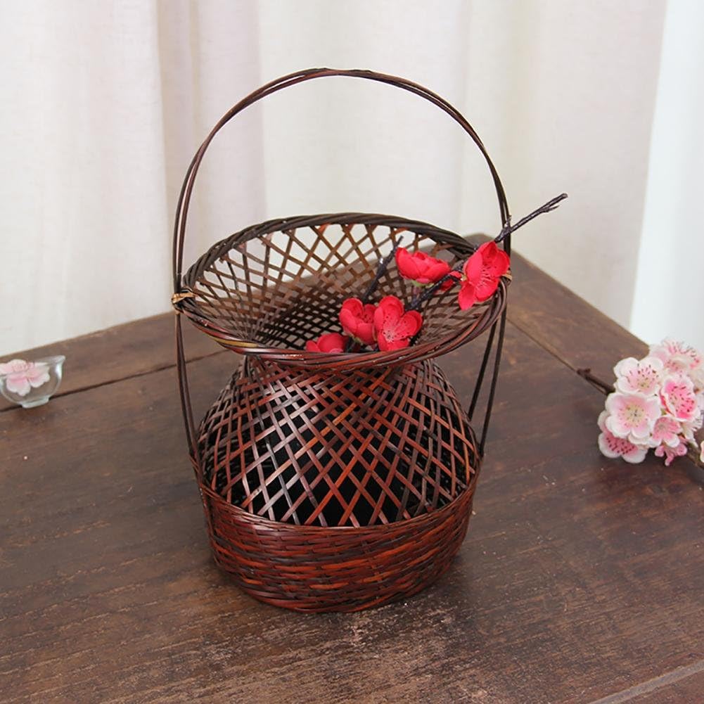 YZGHDC Wall-mounted flower racks Japanese-style Bamboo weave Trumpet flower stand Zen Hanging type Rattan weave Flower baskets Art flowers Flowers frame , Brown