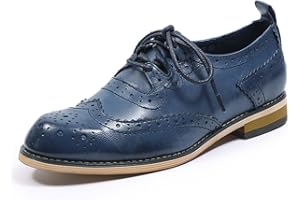 Mona flying Women's Handmade Wingtip Oxfords Comfy Lace up Brogue Leather Shoes for Ladies