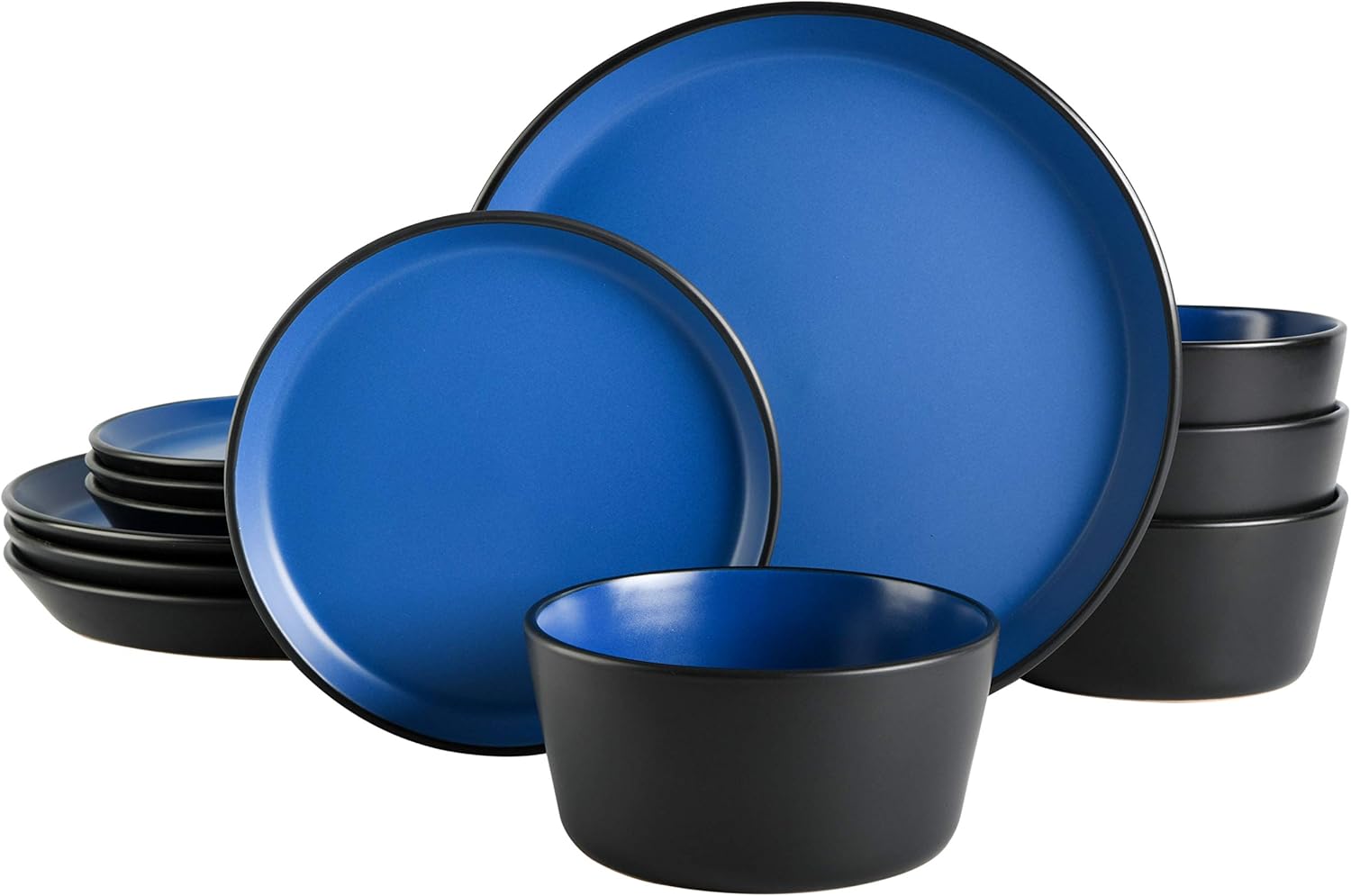  | Gibson Elite Soho Lounge Round Dinnerware Set, Service for 4 (12pcs), Matte Blue: Dinnerware Sets