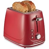 Hamilton Beach 2 Slice Toaster With Bagel, Defrost &amp; Cancel Buttons | Browning Control With 7 Shades | Auto Shutoff | Wide Slots | Toast Boost | Slide-Out Crumb Tray | Red | 22914