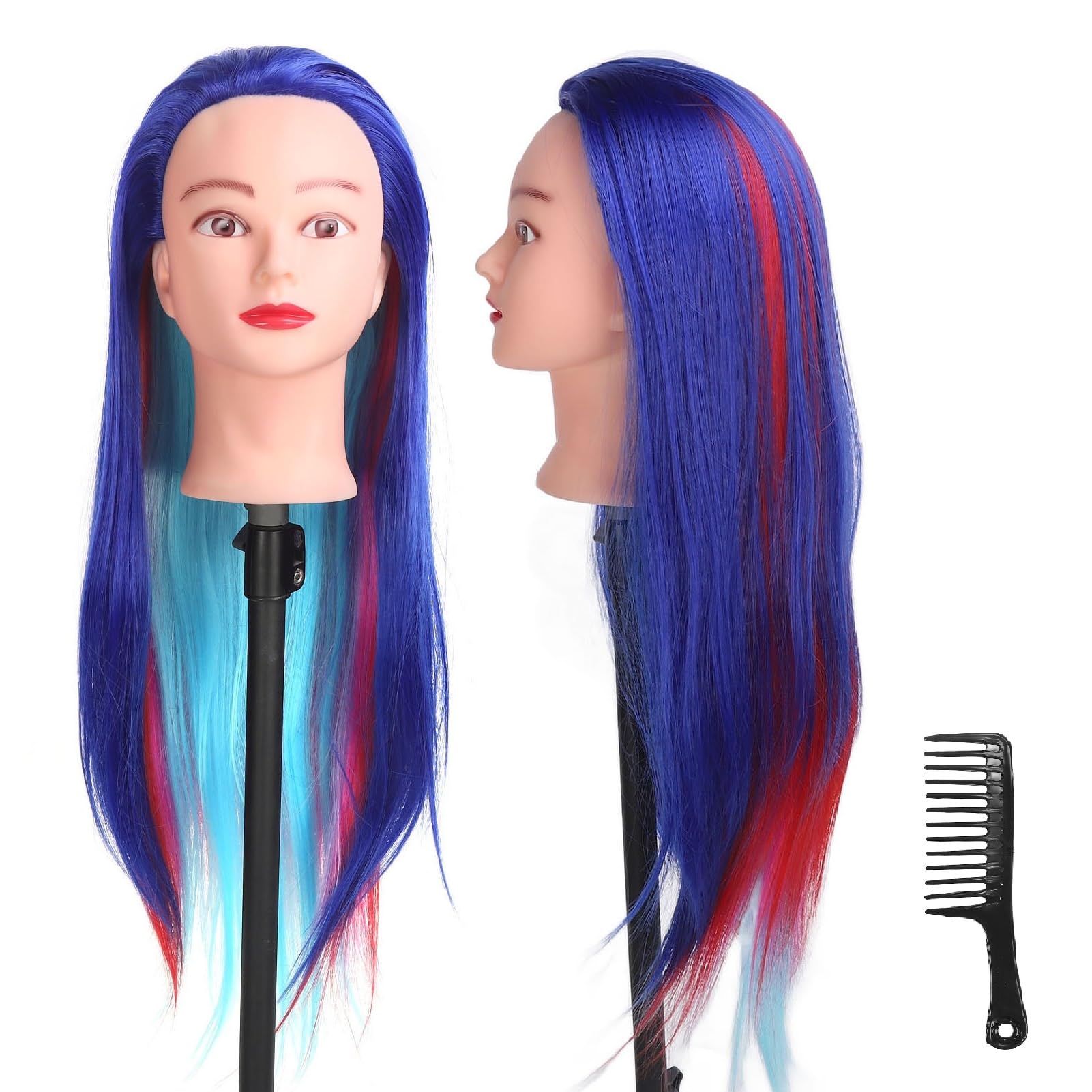 Mannequin Head with Hair, Doll Head for Hair Styling, Manikin Training Head Synthetic Fiber Cosmetology Doll Head with Comb, Cosmetology Mannequin Head with Makeup for Styling Practice Braiding
