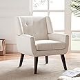 HUIMO Accent Chair Living Room Chair, Upholstered Button Tufted Armchair, Linen Fabric Sofa Chairs for Bedroom, Living Room, Mid-Century Modern Comfy Reading Chair (Beige)