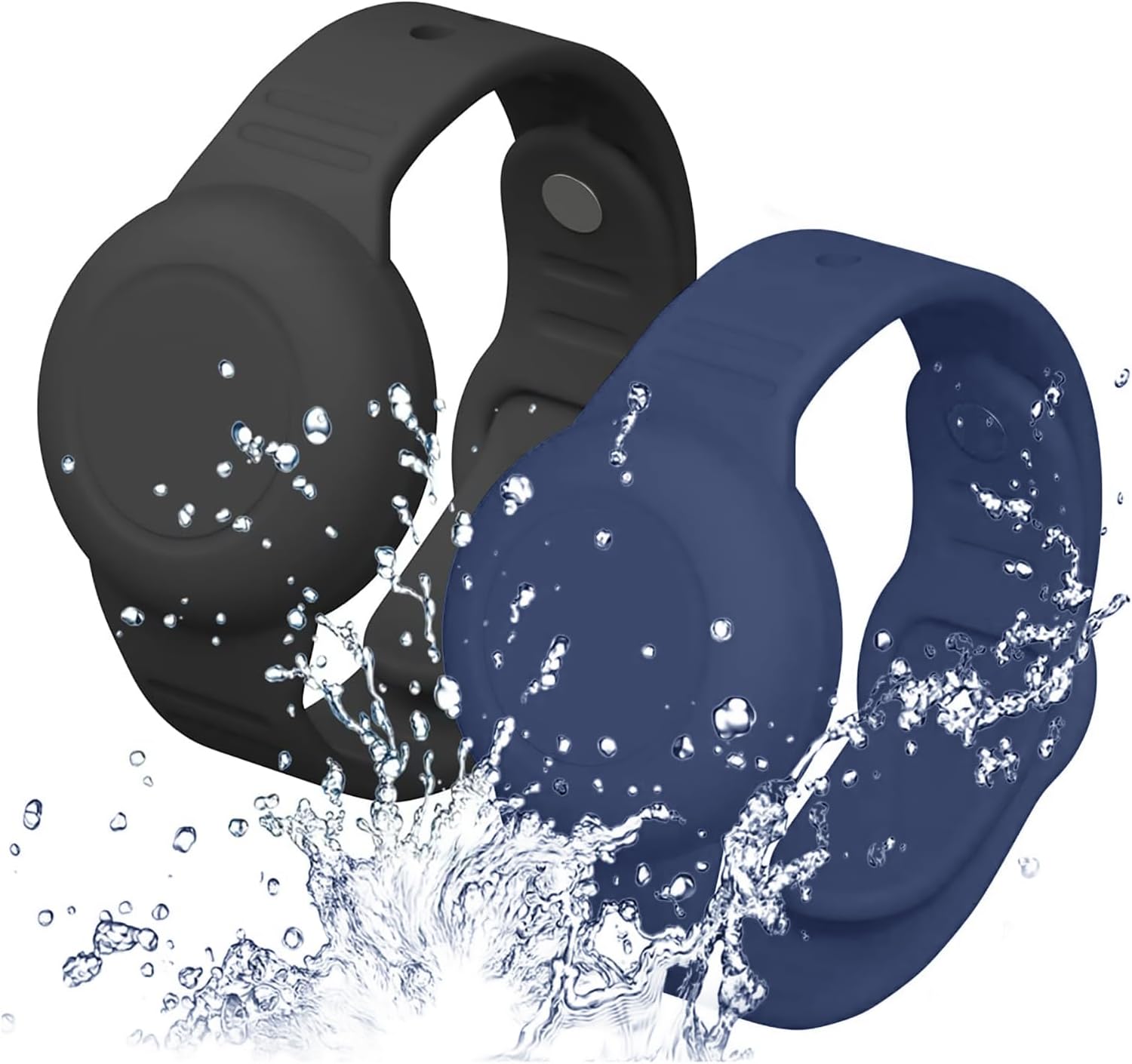 Aircawin for Waterproof Airtag Bracelet Kids,2 Packs Silicone Hidden for Airtag Wristband,Anti-Lost for Airtag Holder Case Toddler,for Airtag Case Cover Watch Band GPS Tracker for Child-Black+Blue