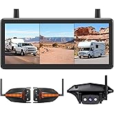 AUTO-VOX Wireless RV Backup Camera: Rear&Side View with 7.2” HD 1080P Triple-Split Screen Monitor, Dual Power USB/Car Charger