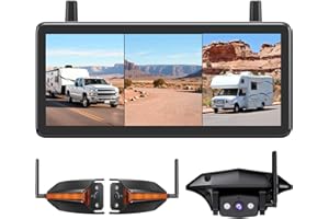AUTO-VOX Wireless RV Backup Camera: Rear&Side View with 7.2” HD 1080P Triple-Split Screen Monitor, Dual Power USB/Car Charger, DVR Recording, Stable Signal Rear View Camera for Camper, Travel Trailer