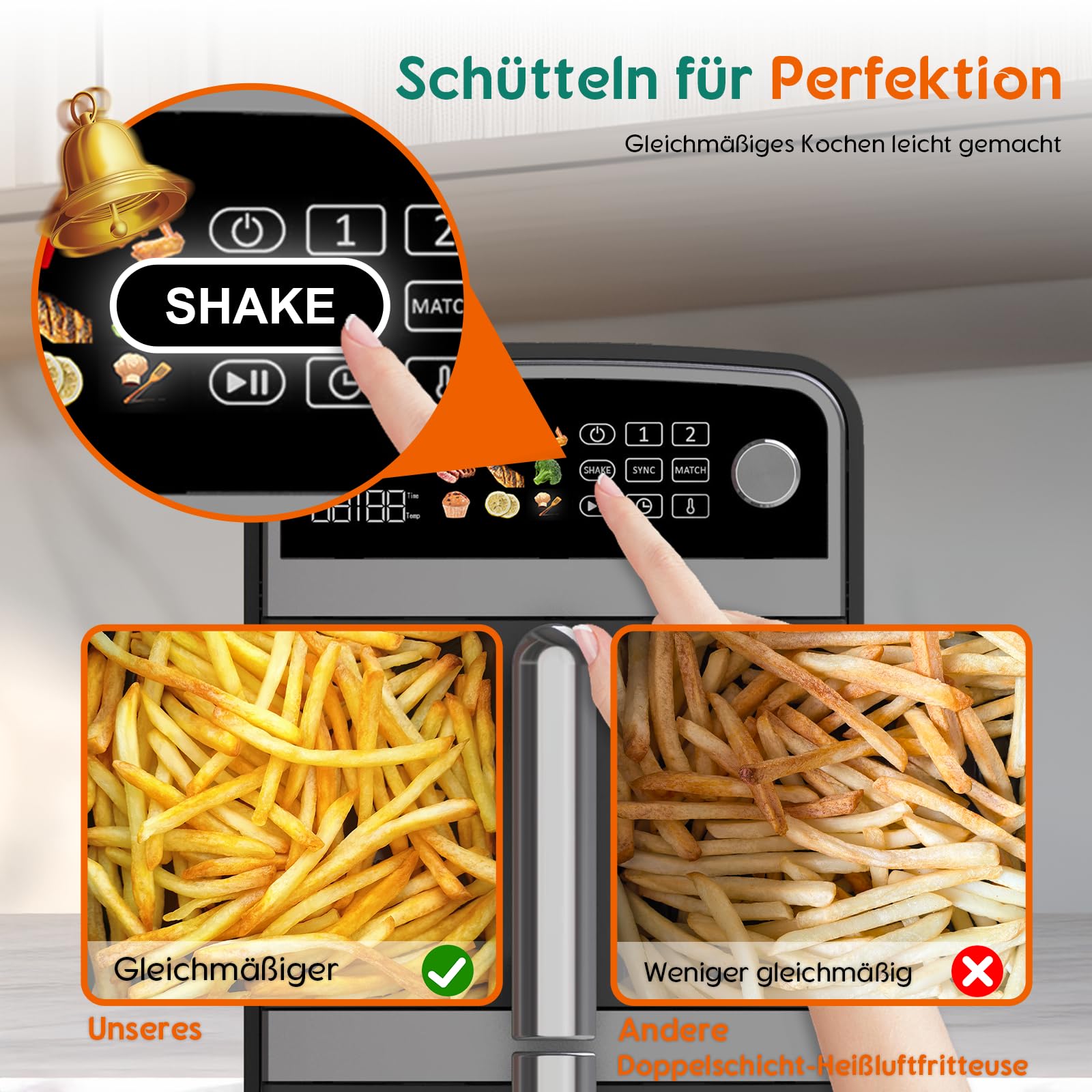 10L Double Stack XL airfryer Heißluftfritteuse | 2400W heißluftfritteuse 2 kammern | Gleichmäßiges Garen & Wende-Erinnerung | Sync/Match,9 Programme, Energie sparen, Spülmaschinenfest 4