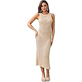 Verdusa Women's Hollow Out Crochet Beach Dress Thigh Split Bodycon Long Tank Dresses