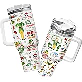 34HD Xmas Festival Tumbler 40oz with Handle and Straw, Festive Holiday Elf Stainless Steel Insulated Travel Coffee Mug - Christmas Gift Cup for Him Her & Coffee Lovers