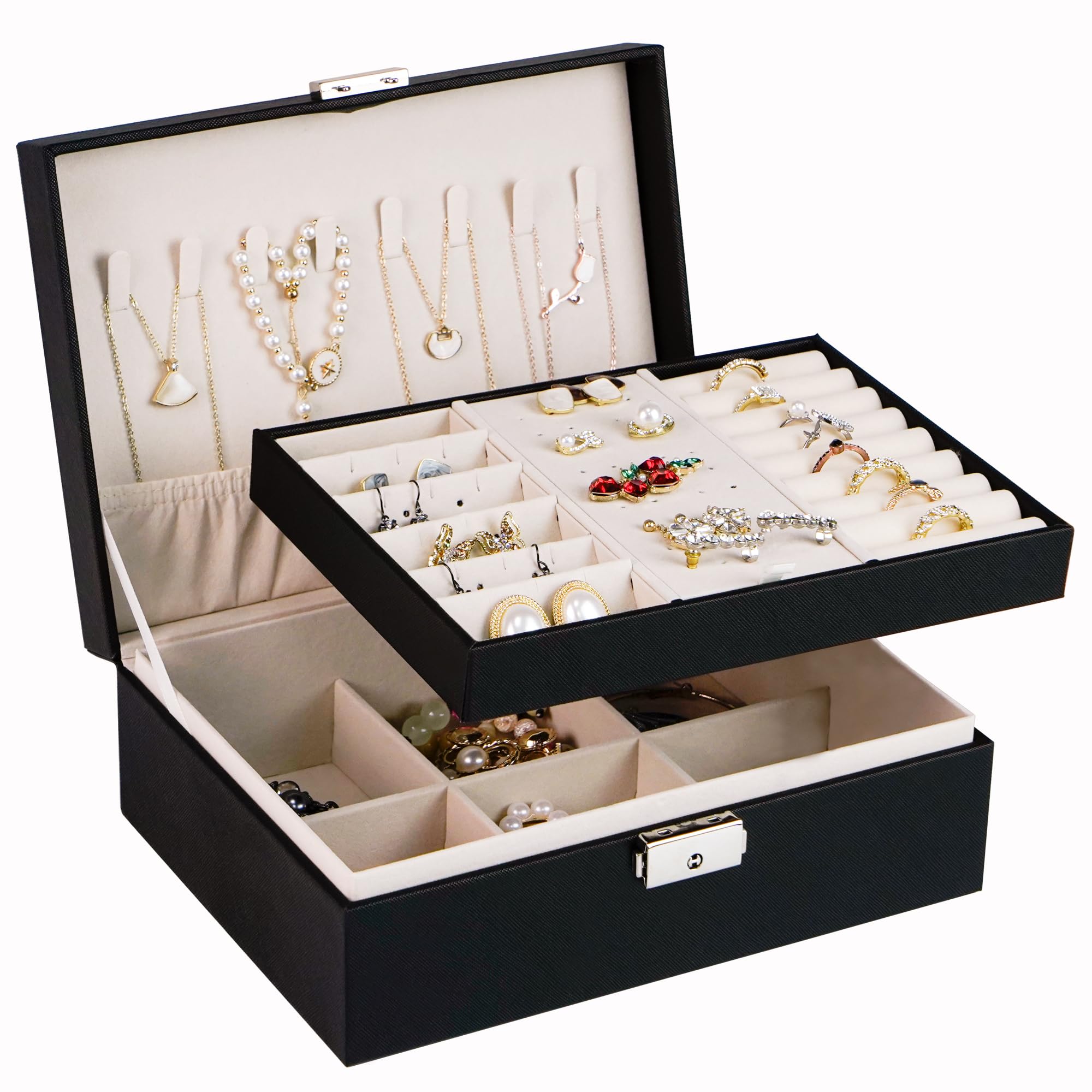 Adel Dream jewellery box ladies girls jewellery storage travel round small jewellery box jewellery box for rings, earrings, necklace, three colours, several colours (black 2)