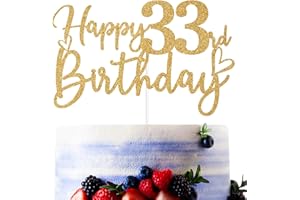 SRIBURCIO Gold Glitter Happy 33rd Birthday Cake Topper, Cheers to 33 Years/33 Years Loved & Blessed, Funny 33rd Birthday Party Decorations Supplies