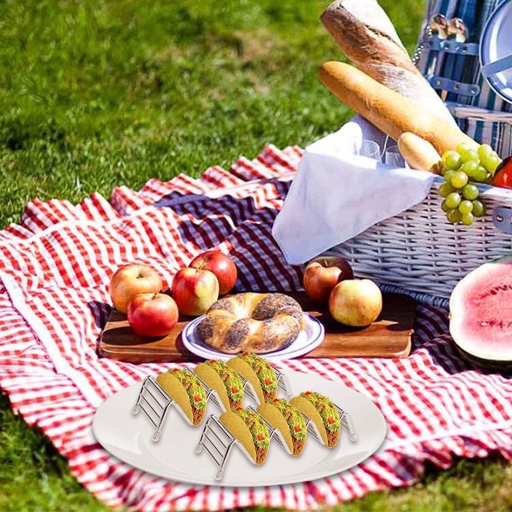 Poualss Stainless Steel Taco Holders Stand (4Pack) Rustproof Taco Rack for Hard or Soft Shell Tacos