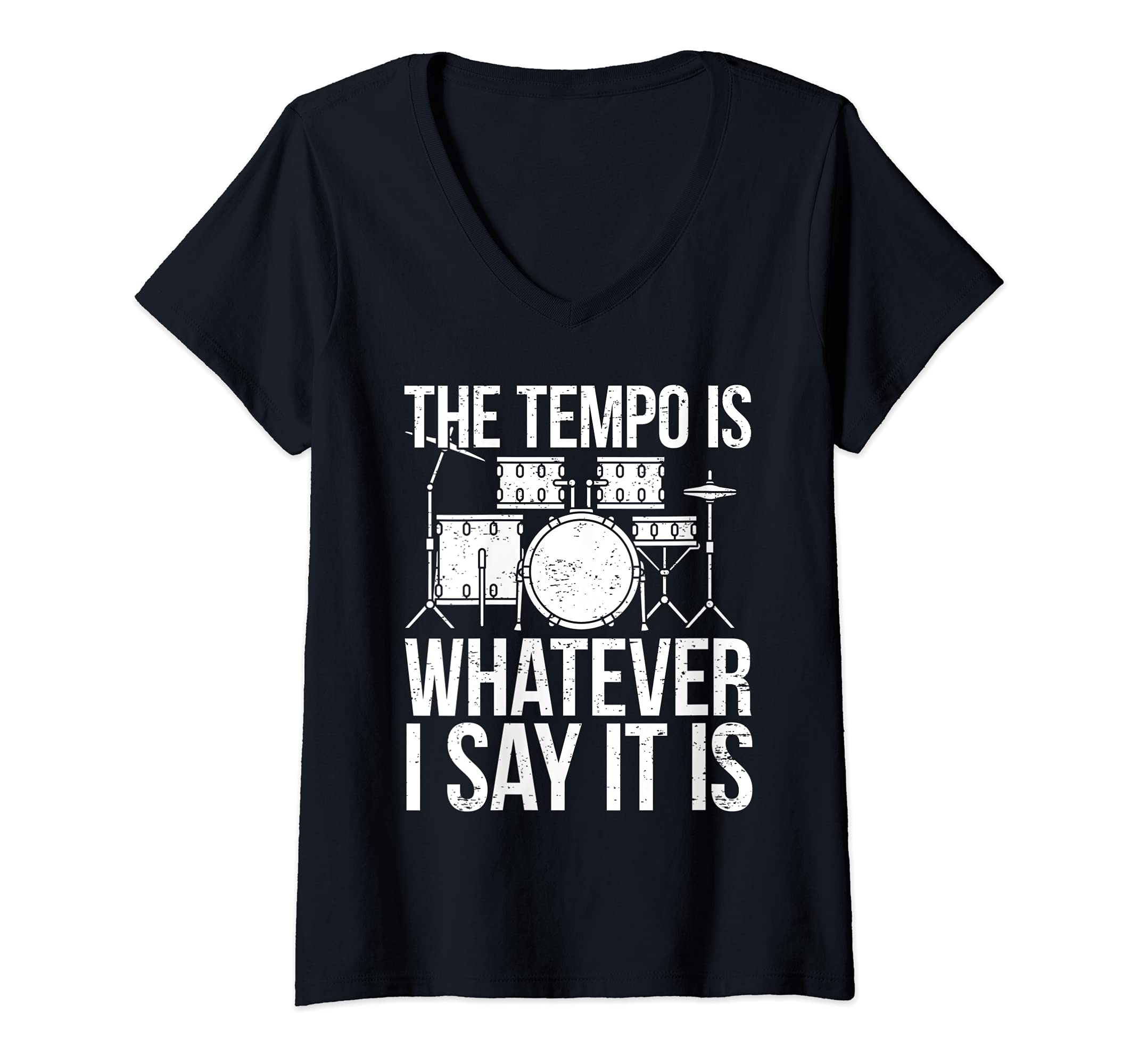Womens Cool Drumming Saying Drummer Drums Percussion I Tempo V-Neck T-Shirt