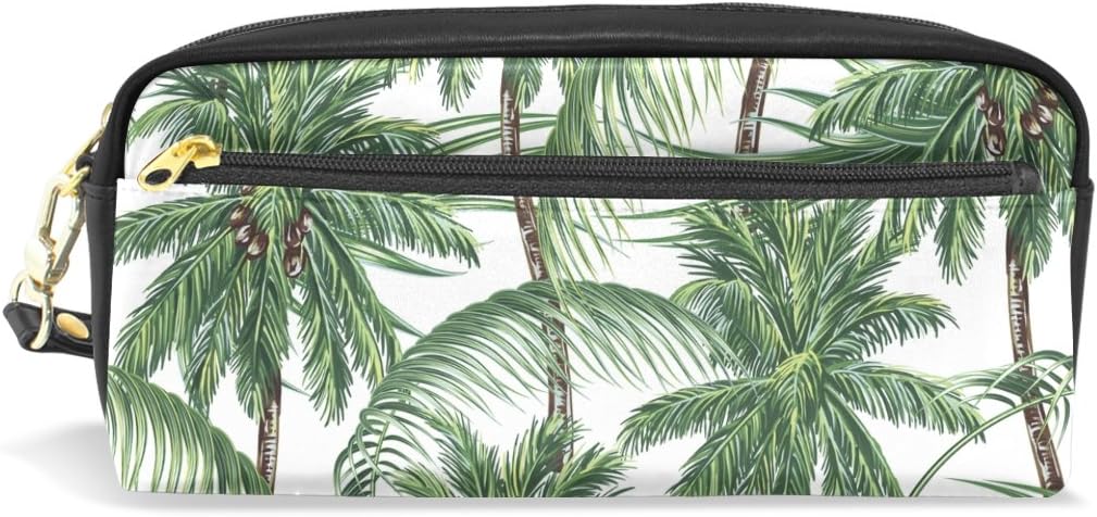 JSTEL Pencil Case with Compartments Stationery Pouch Pen and Pencil Organiser Make-up Case for Children Girls for School,Palm Trees Tropical Leaves Pencil Bag