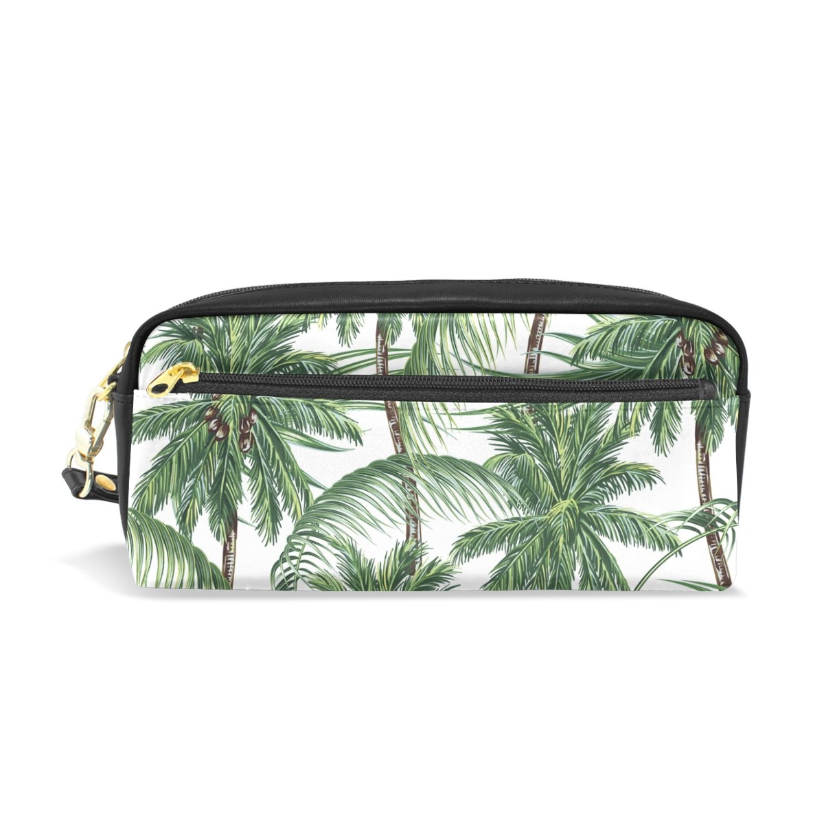 JSTEL Pencil Case with Compartments Stationery Pouch Pen and Pencil Organiser Make-up Case for Children Girls for School,Palm Trees Tropical Leaves Pencil Bag