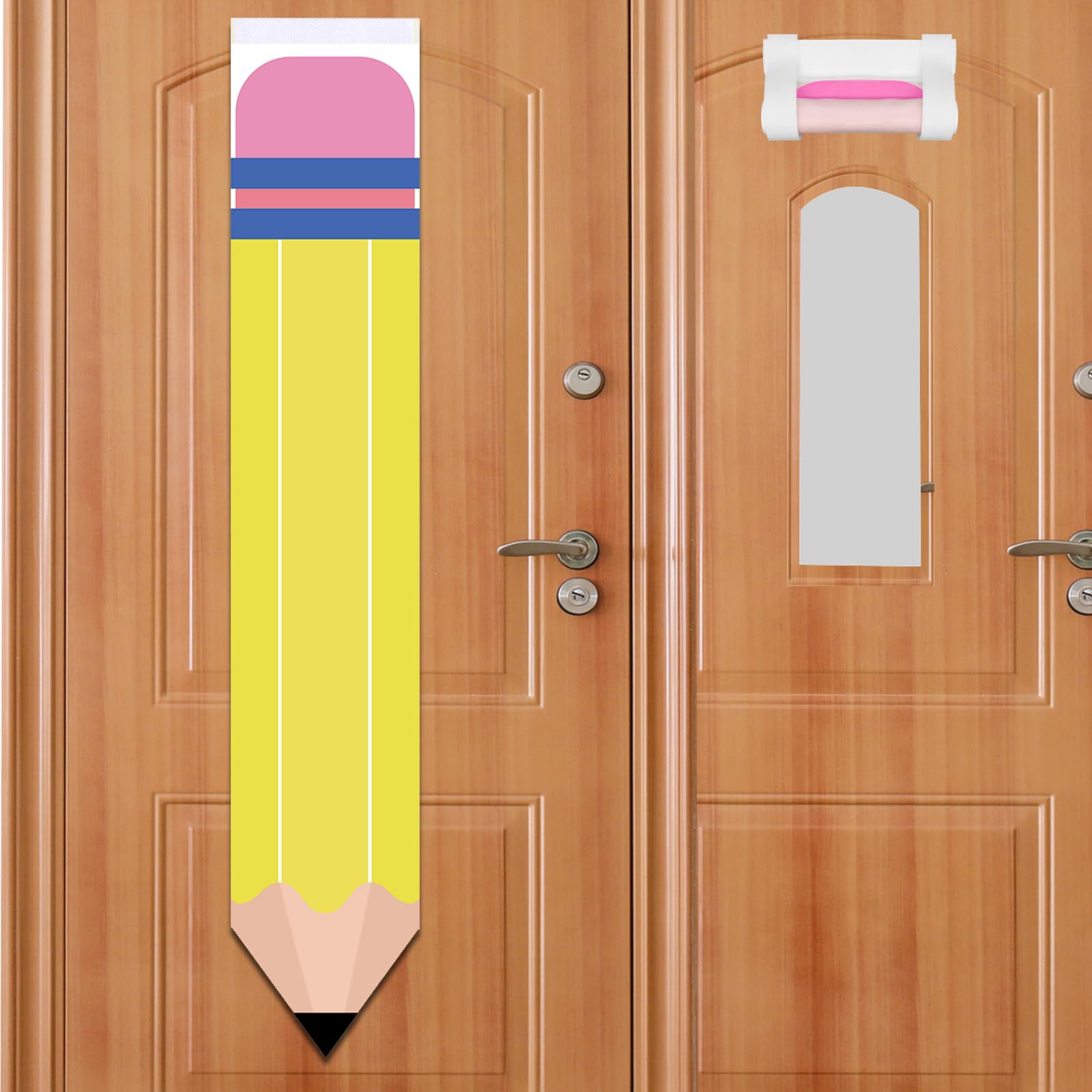 Photo 1 of 2Pcs Yellow Pencil Shape Blackout Curtains for Classroom Door Window, Office, Porch, Room Cover Shade