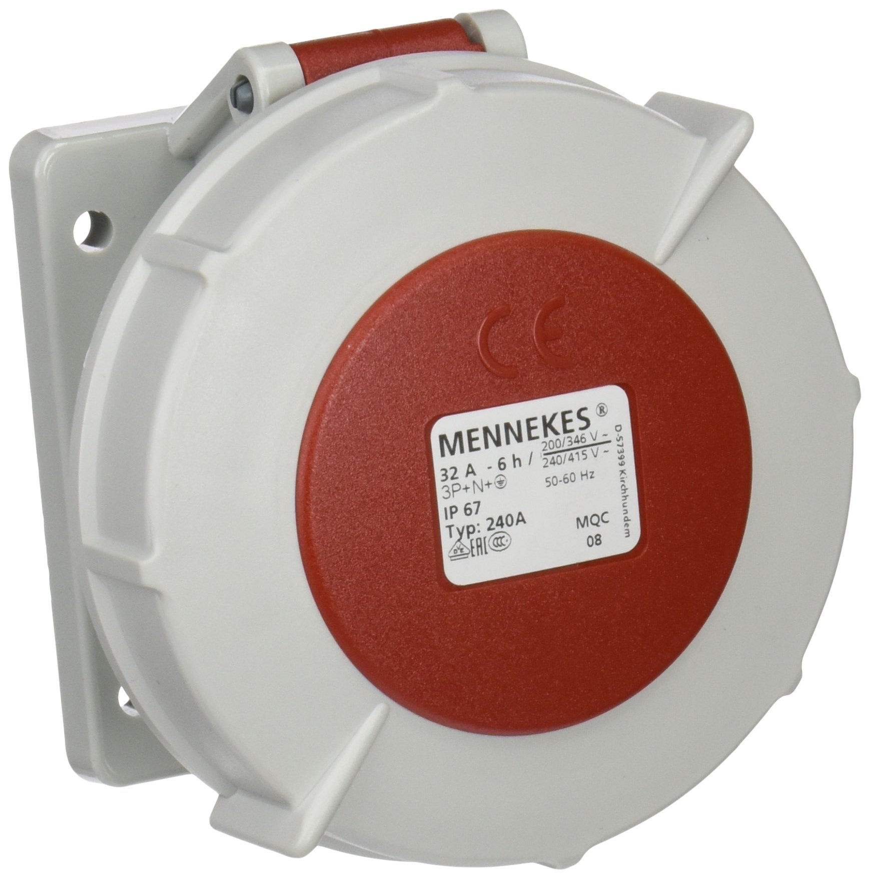 Mennekes 101100297 Semi Recessed Bases EEC, 400 V, 50-60 Hz, 32 A, 5 Poles, IP 67, Red