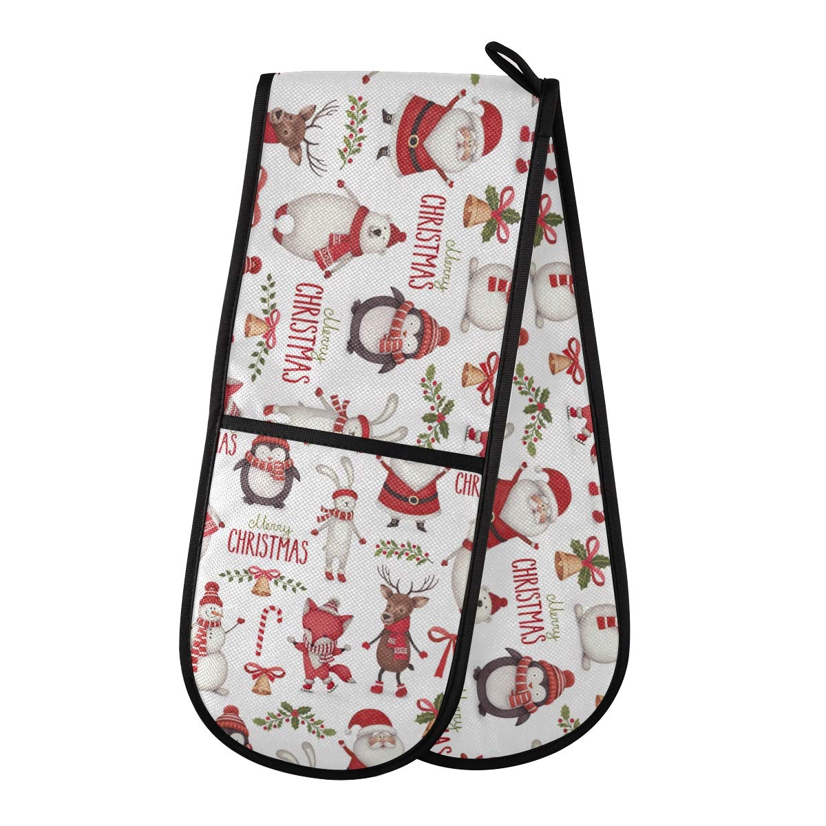 ZZXXB Christmas Santa Claus Reindeer Double Oven Mitt Heat Resistant Non-Slip Kitchen Gloves Extra Long 7" x 35" for Cooking Baking Barbecue Grilling โ image 1