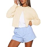 Kistore Womens Cropped Cardigan Sweaters Crew Neck Long Sleeve Button Up Sweaters Lightweight Knit Trendy Sweaters 2025