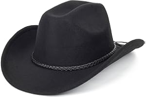 Women & Men Felt Western Cowboy Hat Classic Roll Up Brim Belt Buckle Cowgirl Fedoras