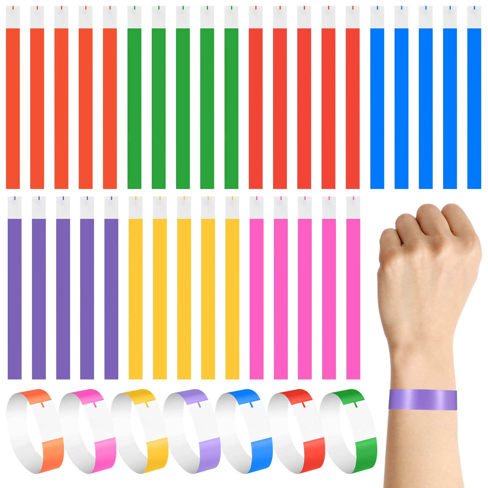 QOOSIKICC 140 Pcs Wristbands for Events, 7 Colored Wrist Bands for Events, Colorful Paper Wristbands Bracelets, Waterproof Festival Event Wristbands for Music Festival Party Concert Entrance