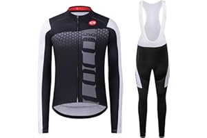 Coconut Ropamo CR Men's Cycling Clothing Set Long Sleeve Cycling Jersey Zipper Pocket Bike Outfit Cycling Bib Pants 3D Padded