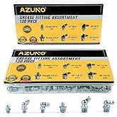 AZUNO Hydraulic Grease Fittings, 240 Pieces SAE & Metric Grease Fitting Assortment with 120 PCS Grease Fitting Caps, Standard