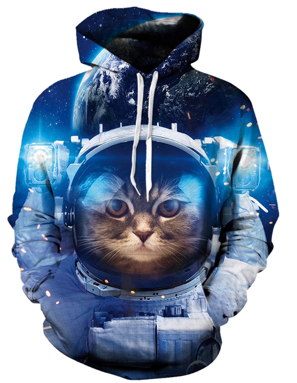 Mens Astronaut Cat Graphic Hoodies Funny 3D Printed Sportwear Ugly Christmas Sweater Pullover, Astronaut Cat, XX-Large