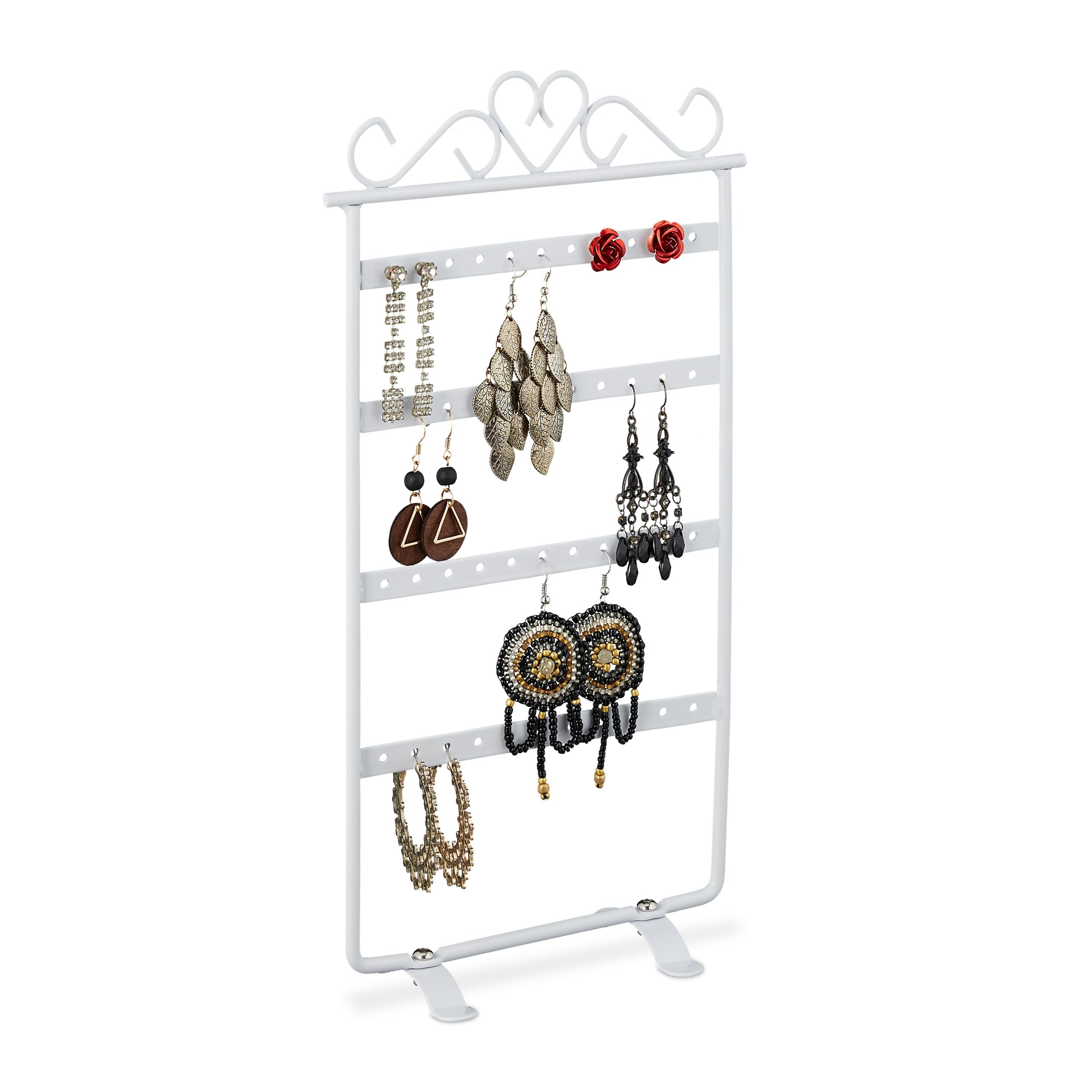 Relaxdays Earring Holder, Jewellery Stand, Dimensions: approx. 30.5 x 16.5 x 6.5 cm, Iron, White