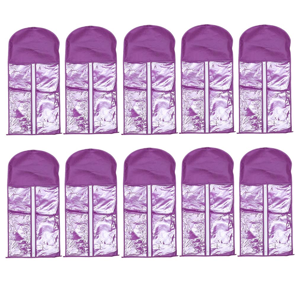 Onecen 10 Pieces Portable Wig Hair Extension Storage Bag Hairpieces Storage Holder Wigs Carrier Case for Store Style Human Hair (Purple), 60x29 cm