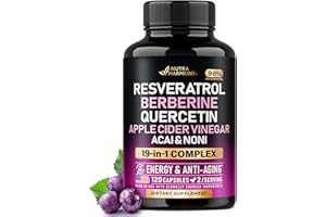 NUTRAHARMONY Resveratrol Supplement - 19-in-1 Organic Polyphenol Complex - Noni Extract | Berberine | Quercetin | Apple Cider Vinegar | Acai - Made in USA - Antioxidant & Heart Health Support - 120 Capsules