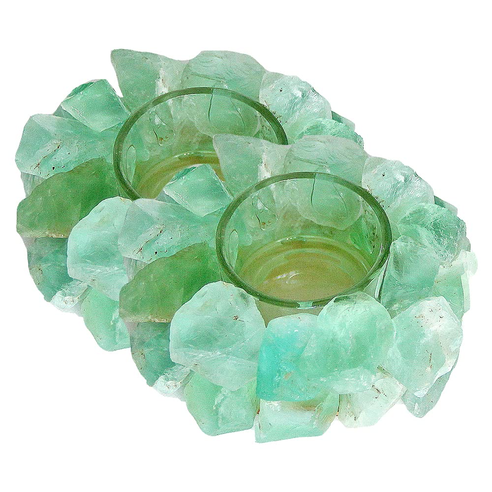 Set of 2 Green Fluorite Rough Stone Votive Candle Holder Tealight Quartz Crystal Healing Gemstone Tealight Holder Home Decor Reiki Stone