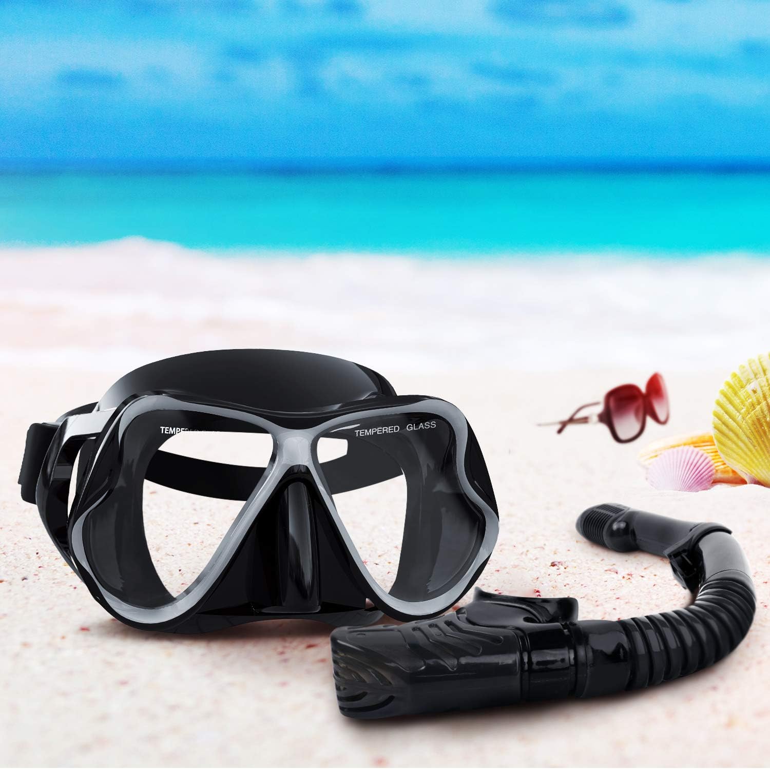 Greatever Dry Snorkel Set, Panoramic Wide View, Anti-Fog Scuba Diving Mask, Easy Breathing and Professional Snorkeling Gear for Adults : Sports & Outdoors