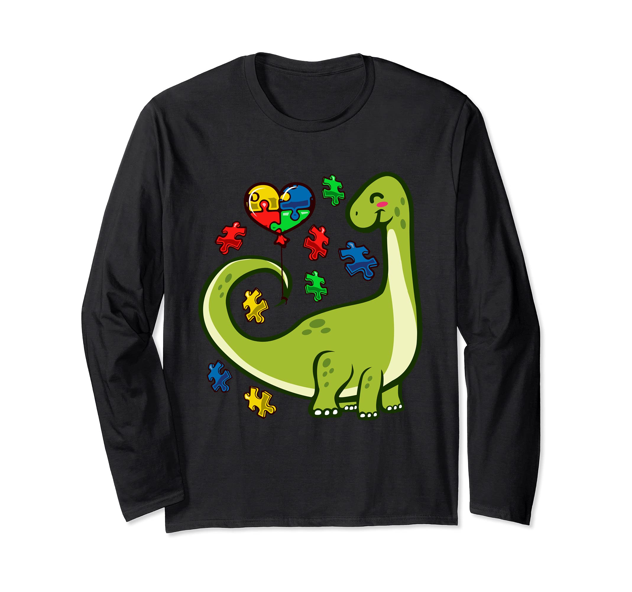 Autism Awareness Brontosaurus Dinosaur Puzzle Heart Autism Long Sleeve T-Shirt