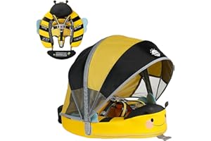 ANJEEIOT Mambobaby Float with Canopy Non-Inflatable Baby Pool Float Infant Solid Swim Float Add Tail Water Floats Smart Swim Trainer for Infant Toddler 3-24 Months, Honey Bee Yellow